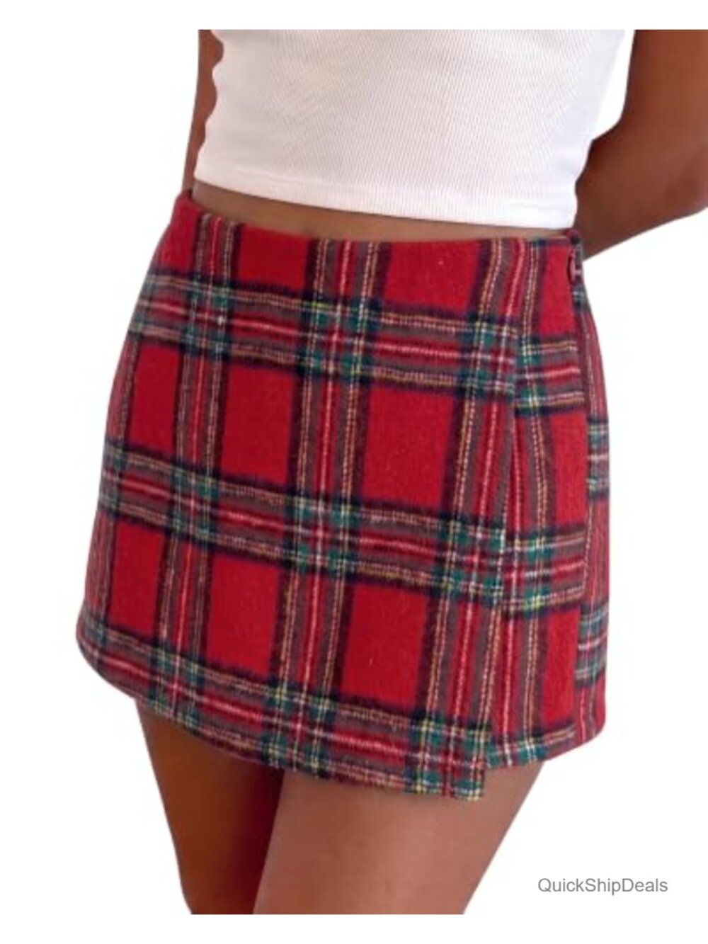 Plaid Mini Skort High Waist Faux Wrap Skirt with Built-in Shorts